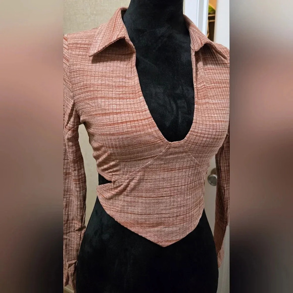 Rust Back Self-Tie Collared Crop Top #379-384 - Picture 5 of 7